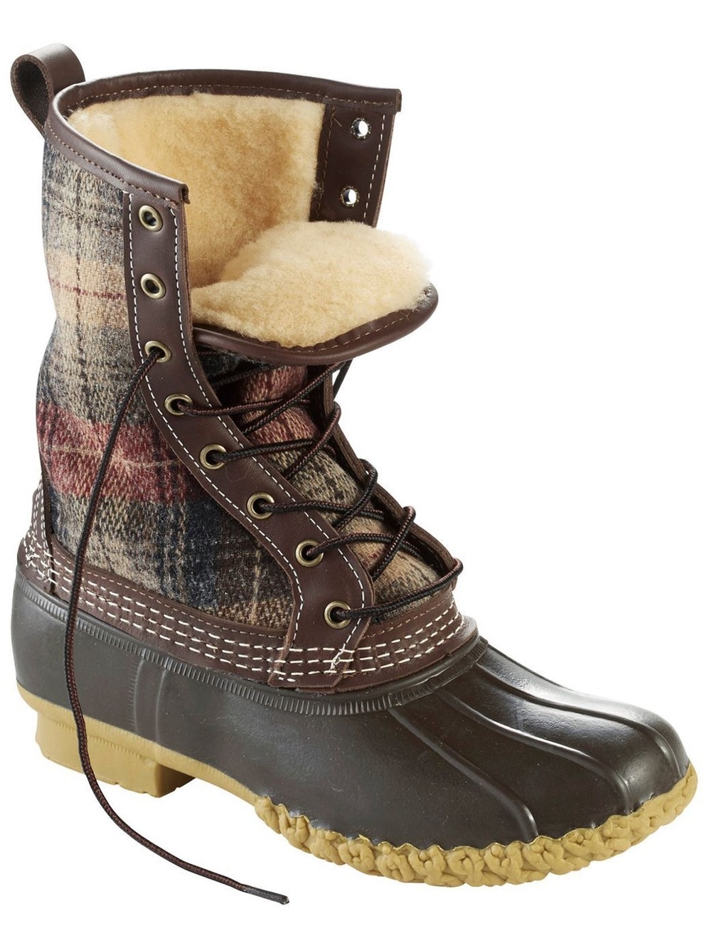 LL bean boots plaid duck boot shearling fur lining made in USA sz 8 gorpcore